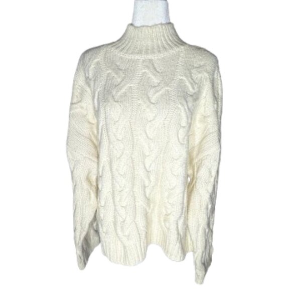 NWT a.n.a XXL Long Sleeve Cream Cable Knit Mock Neck Sweater - Picture 1 of 8